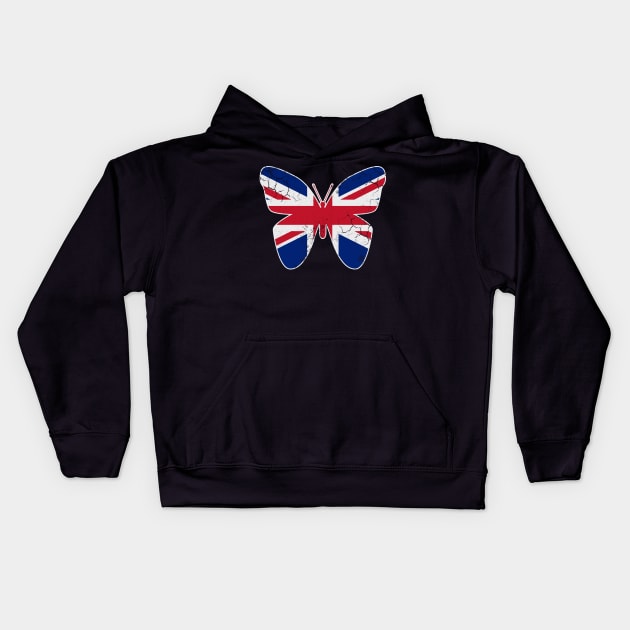 Great Britain Union Jack Flag Butterfly UK EU Brit British Gift Kids Hoodie by E